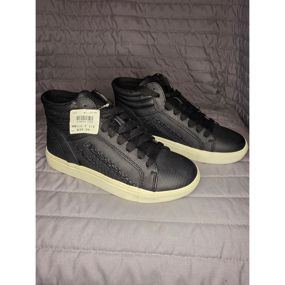 1020 Brash Womens High Top Sneakers Blk Textured Woven Detail 7.5 Lace Up Shoes